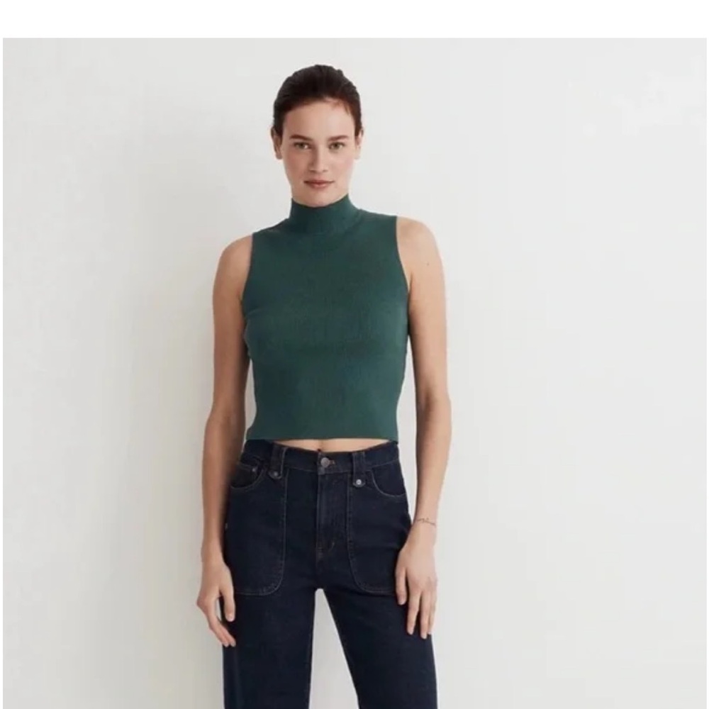 Madewell The Signature Mockneck Sweater Tank – Spruce Green – Size XL